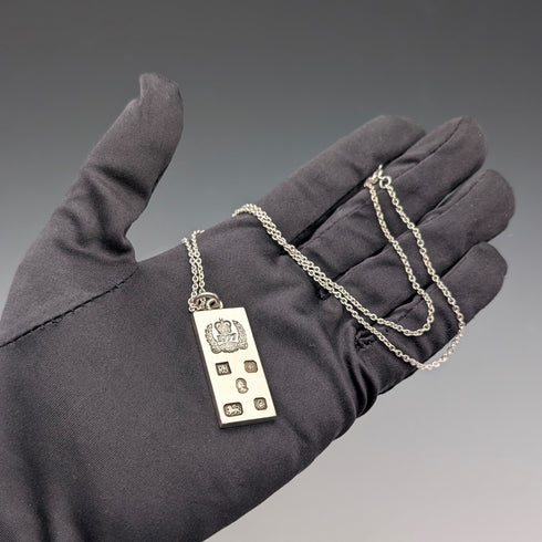 1977 British pure silver Jubilee ingot pendant, 20.1g, with pure silver necklace, RJ